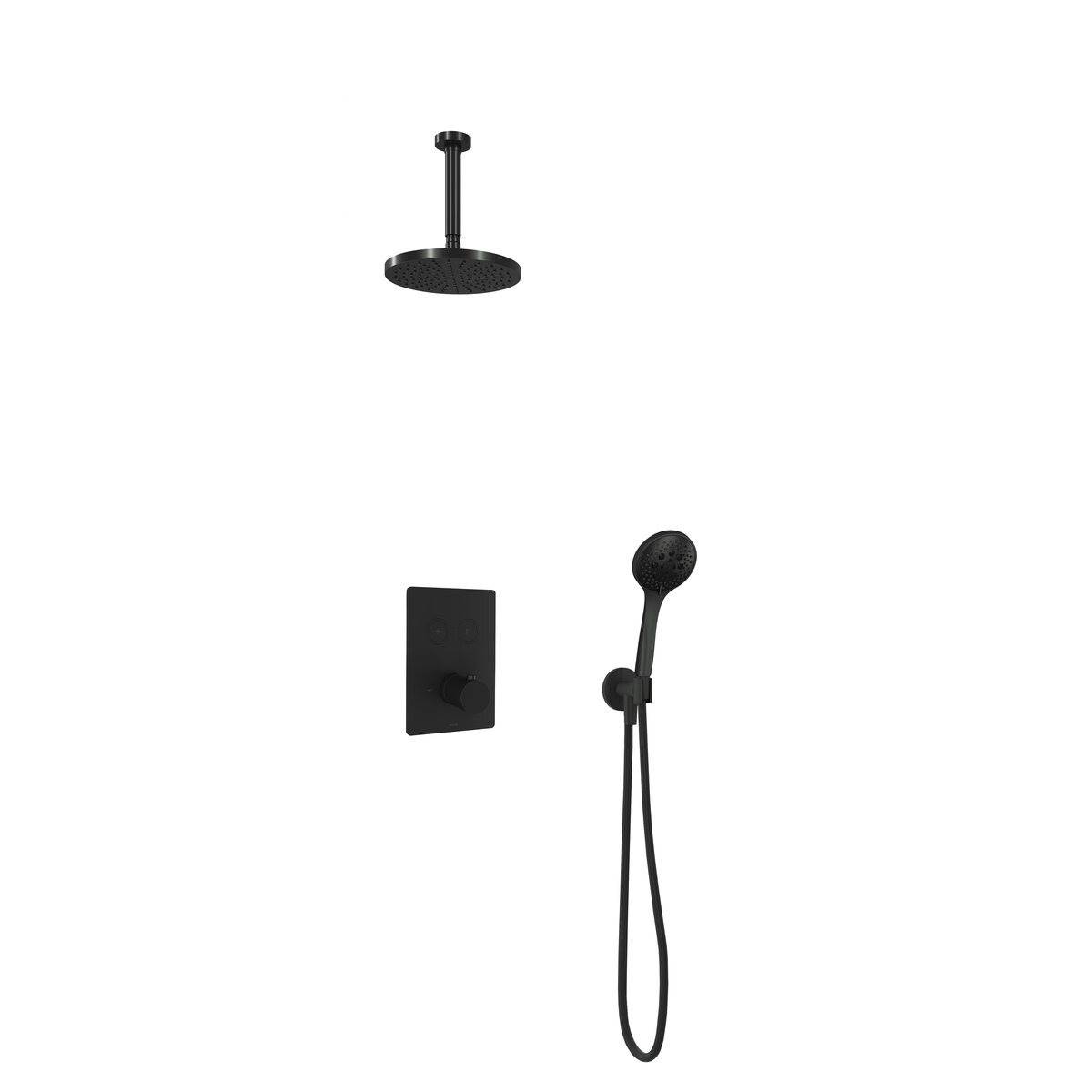 Hotbath Cobber Inbouw Regendoucheset Thermostaatkraan Met 2 Pushbuttons Vierkant, Plafondbuis 15cm, Hoofddouche 20cm En 3-Standen Handdouche Chroom