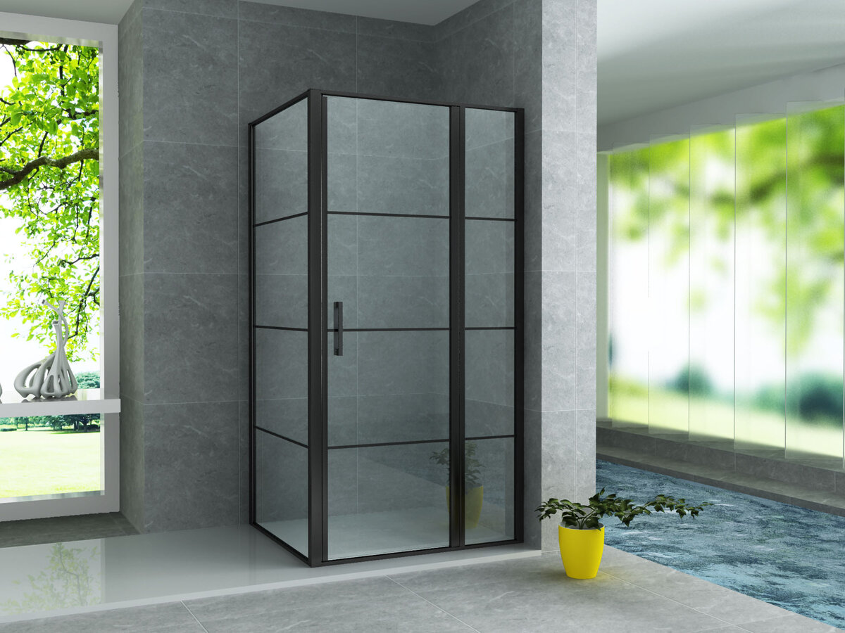 Creavit Aloni Draaideur + Zijwand Mat Zwart 8mm 80x120x200cm
