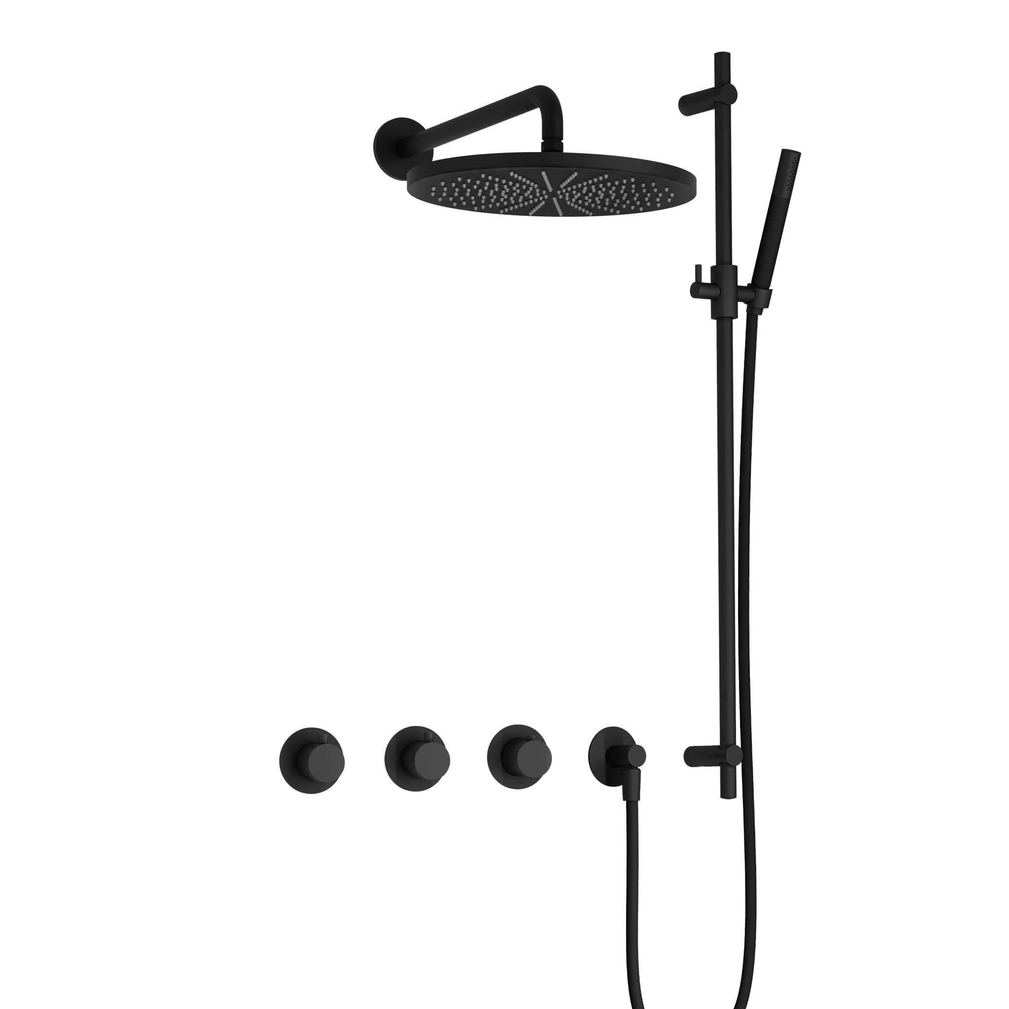 Hotbath Cobber Inbouw Regendoucheset Met Thermostaatkraan, 2 Stopkranen, Wandarm, Hoofddouche 30cm, Staafhanddouche En Glijstang Mat Zwart