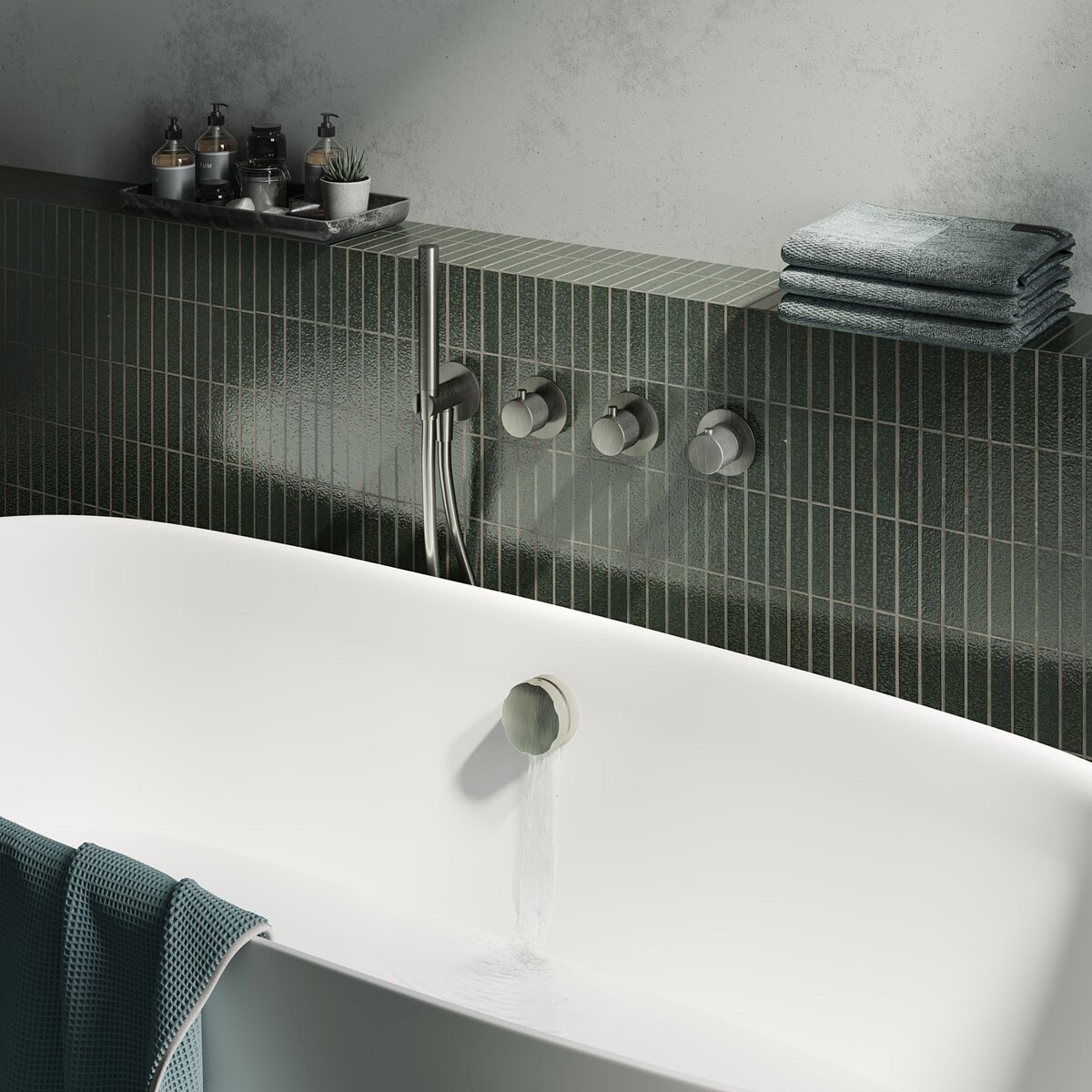 Hotbath Cobber X Afbouwdeel - Inbouw Thermostaatkraan Met 2 Stopkranen En Handdouche Geborsteld Nikkel