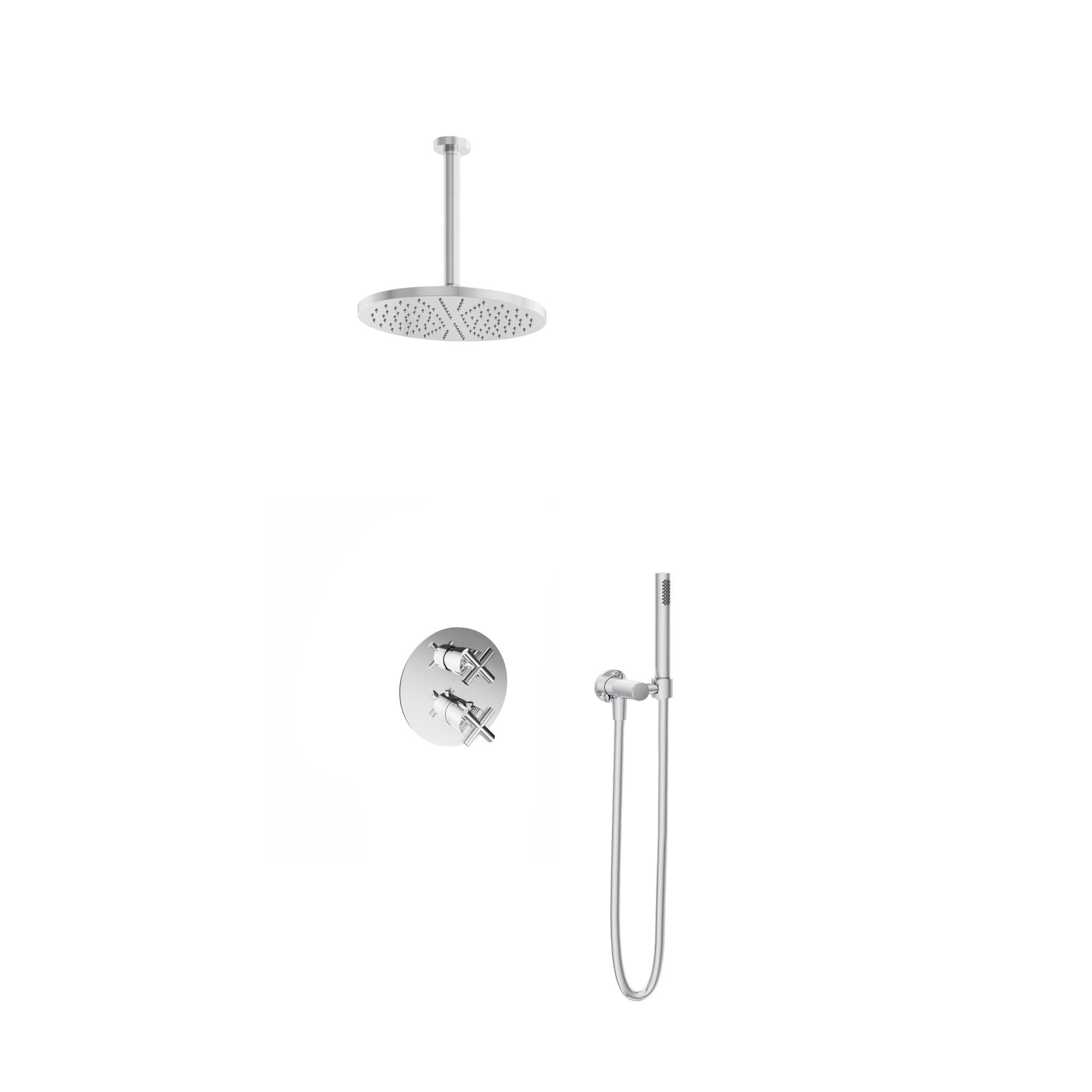 Hotbath Chap Inbouw Regendoucheset Rond Met 2-weg-omstel, Plafondbuis 30cm, Hoofddouche 30cm En Staafhanddouche Chroom