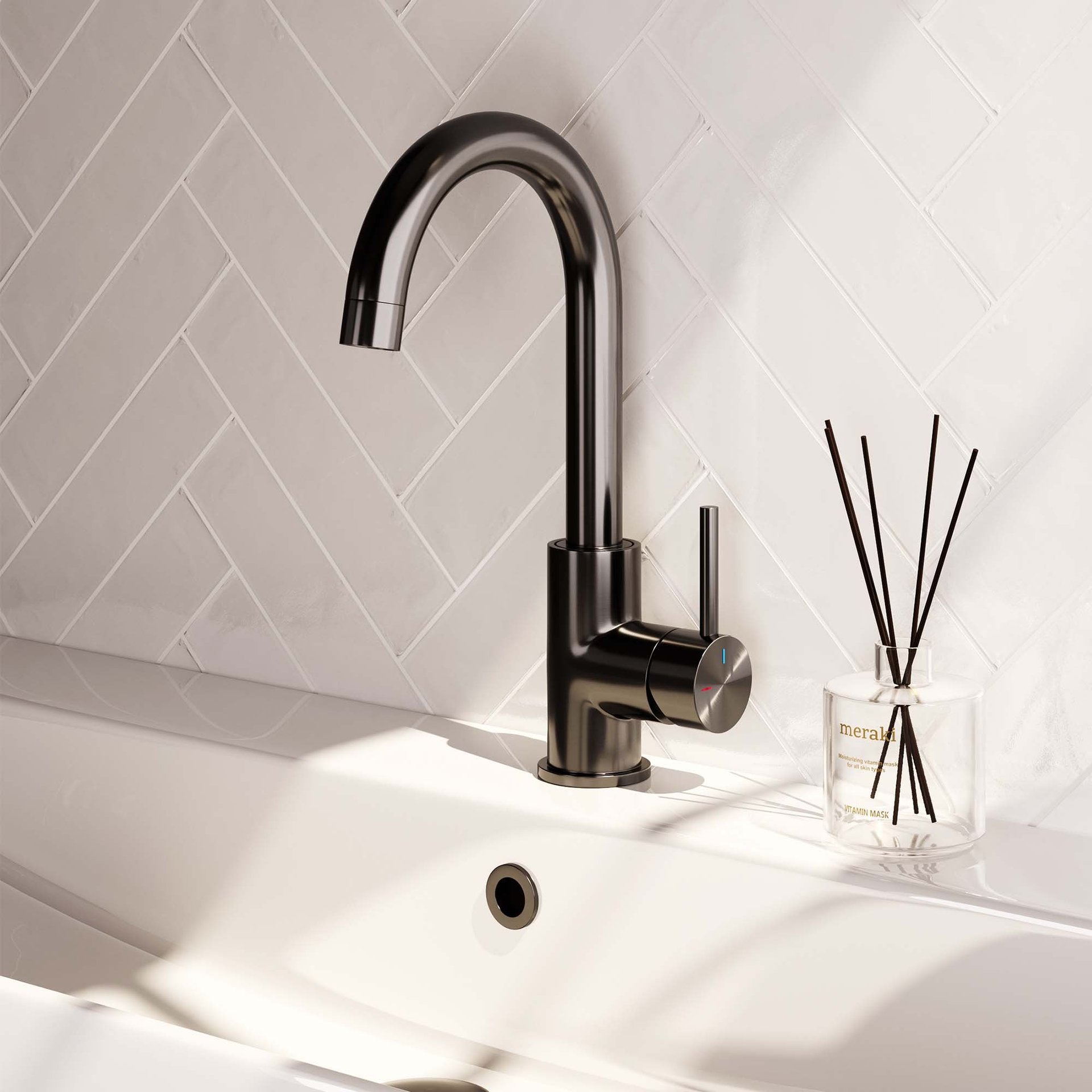BRAUER Gunmetal Edition hoge opbouw wastafelmengkraan met draaibare ronde uitloop model A gunmetal geborsteld PVD