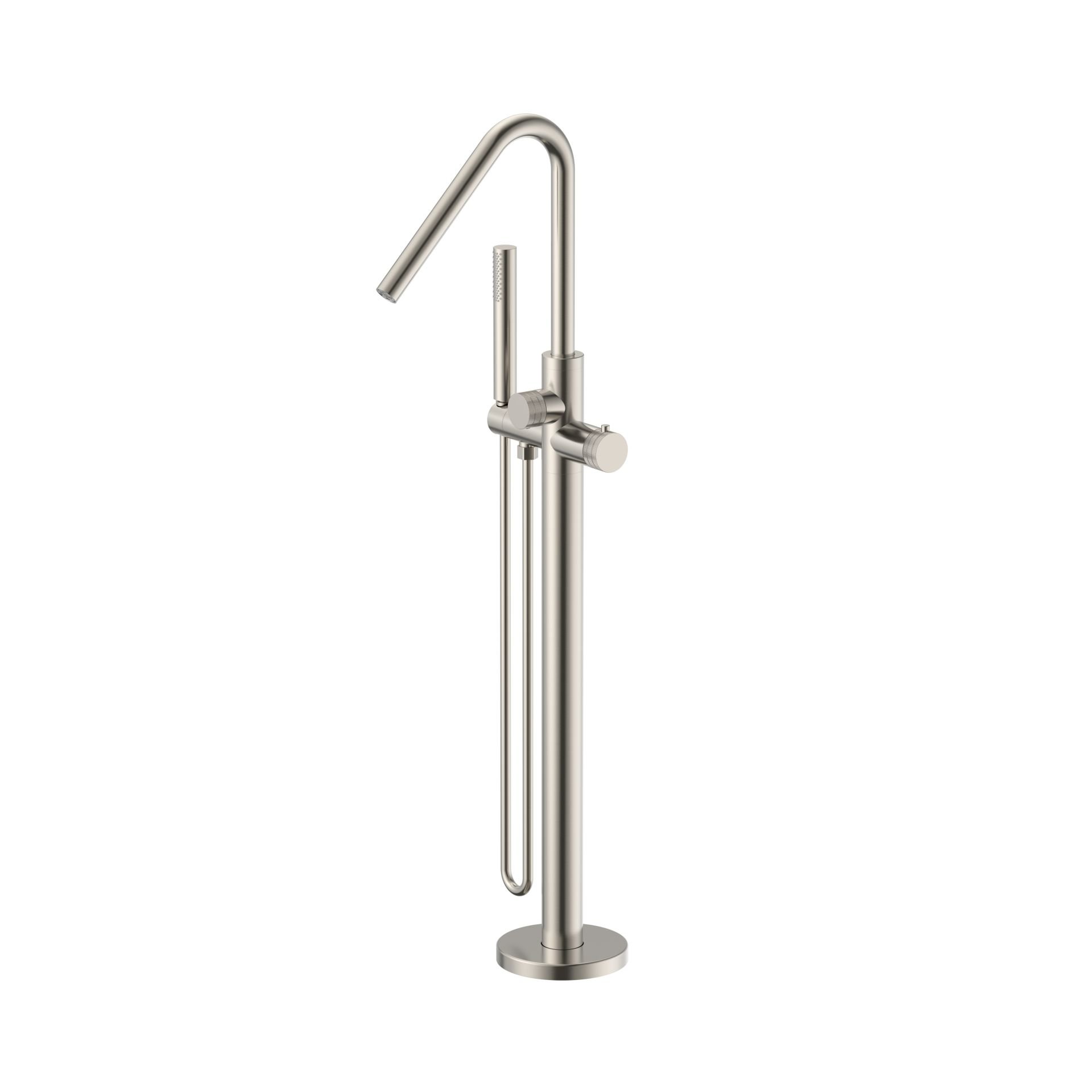 Stria Badmengkraan - Vrijstaand - Thermostatisch - Met Handdouche En Doucheslang - Knoppen Met Ribbelstructuur - Geborsteld RVS
