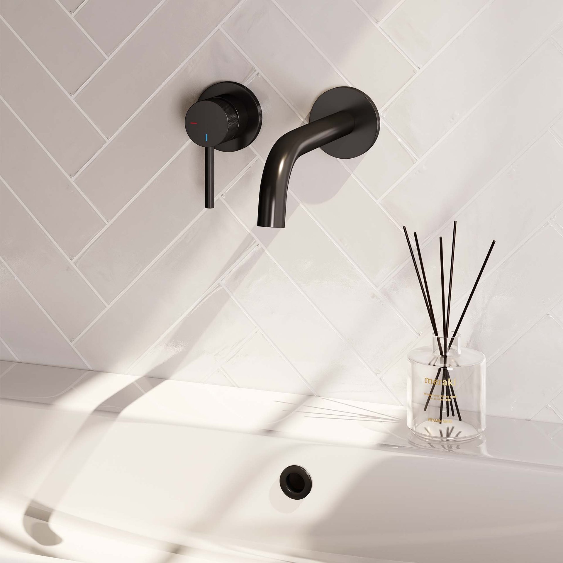 BRAUER Black Carving inbouw wastafelmengkraan met gebogen uitloop en rozetten model A2 mat zwart
