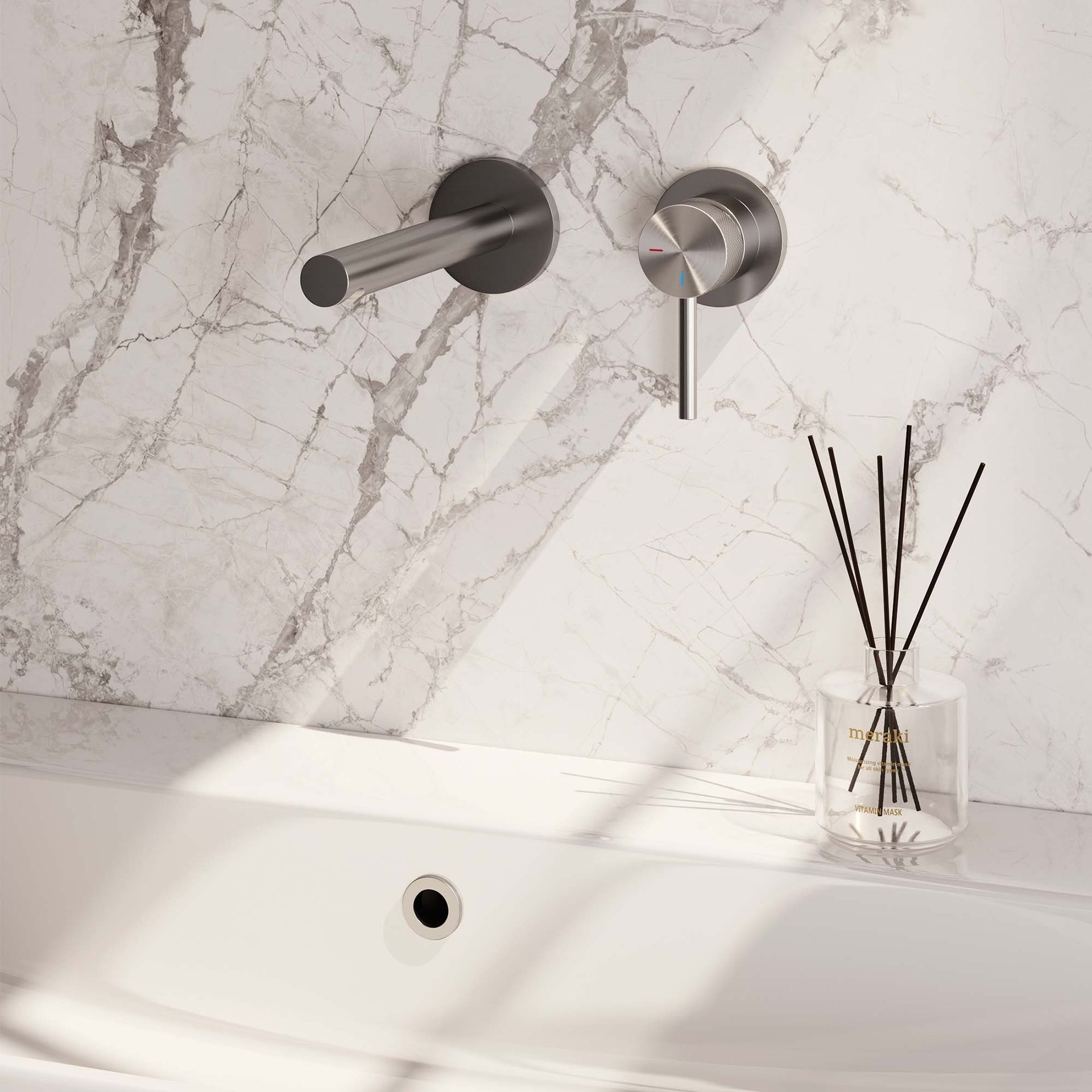 BRAUER Brushed Carving inbouw wastafelmengkraan met rechte uitloop en rozetten model A1 RVS geborsteld PVD