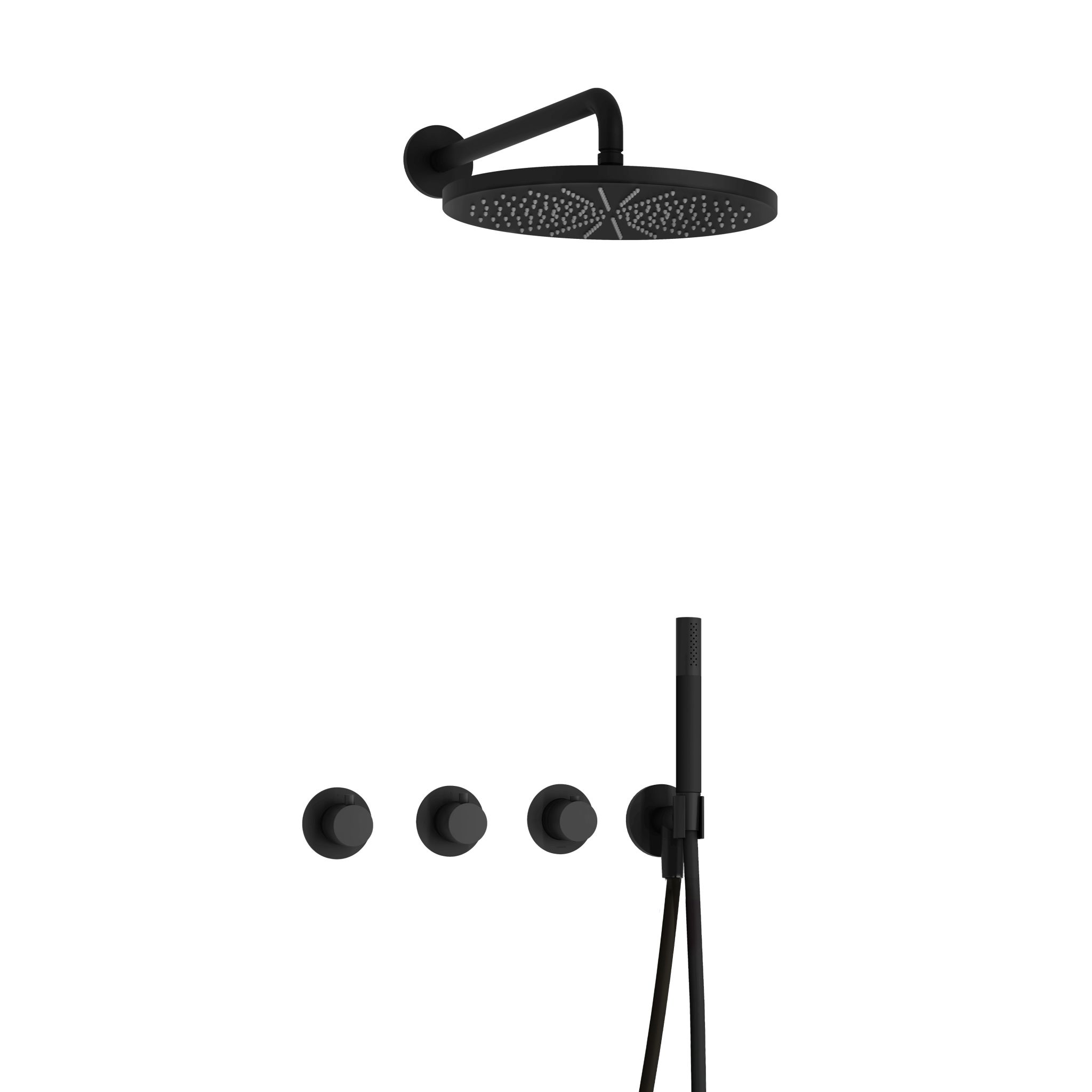 Hotbath Cobber Inbouw Regendoucheset Met Thermostaatkraan, 2 Stopkranen, Wandarm, Hoofddouche 30cm En Staafhanddouche Mat Zwart