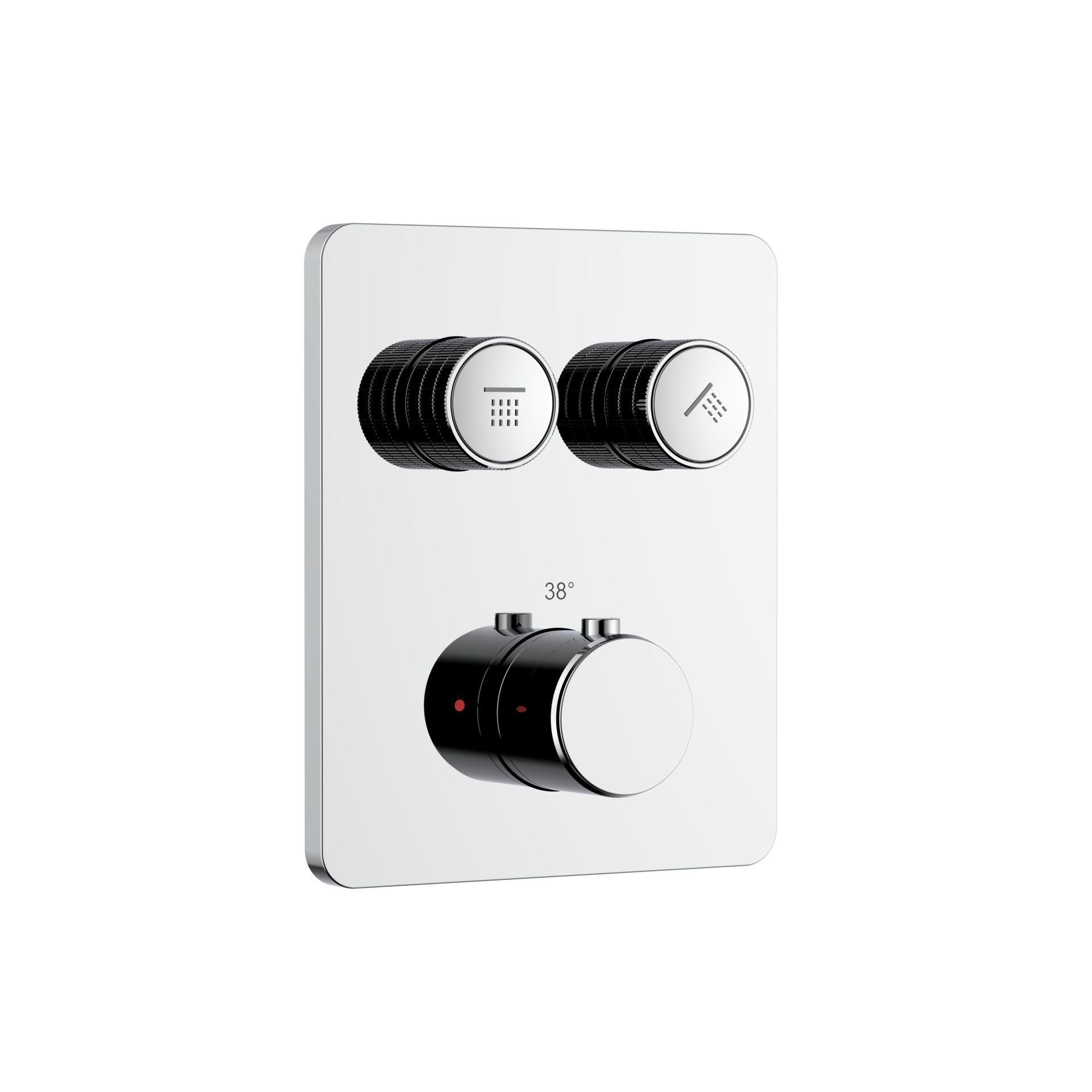 Stria Douchemengkraan - 2 Weg - Thermostatisch - Drukknoppen Met Verfijnde Ribbelstructuur - Met Inbouwbox En Afbouwdeel - Rechthoekig - Chroom