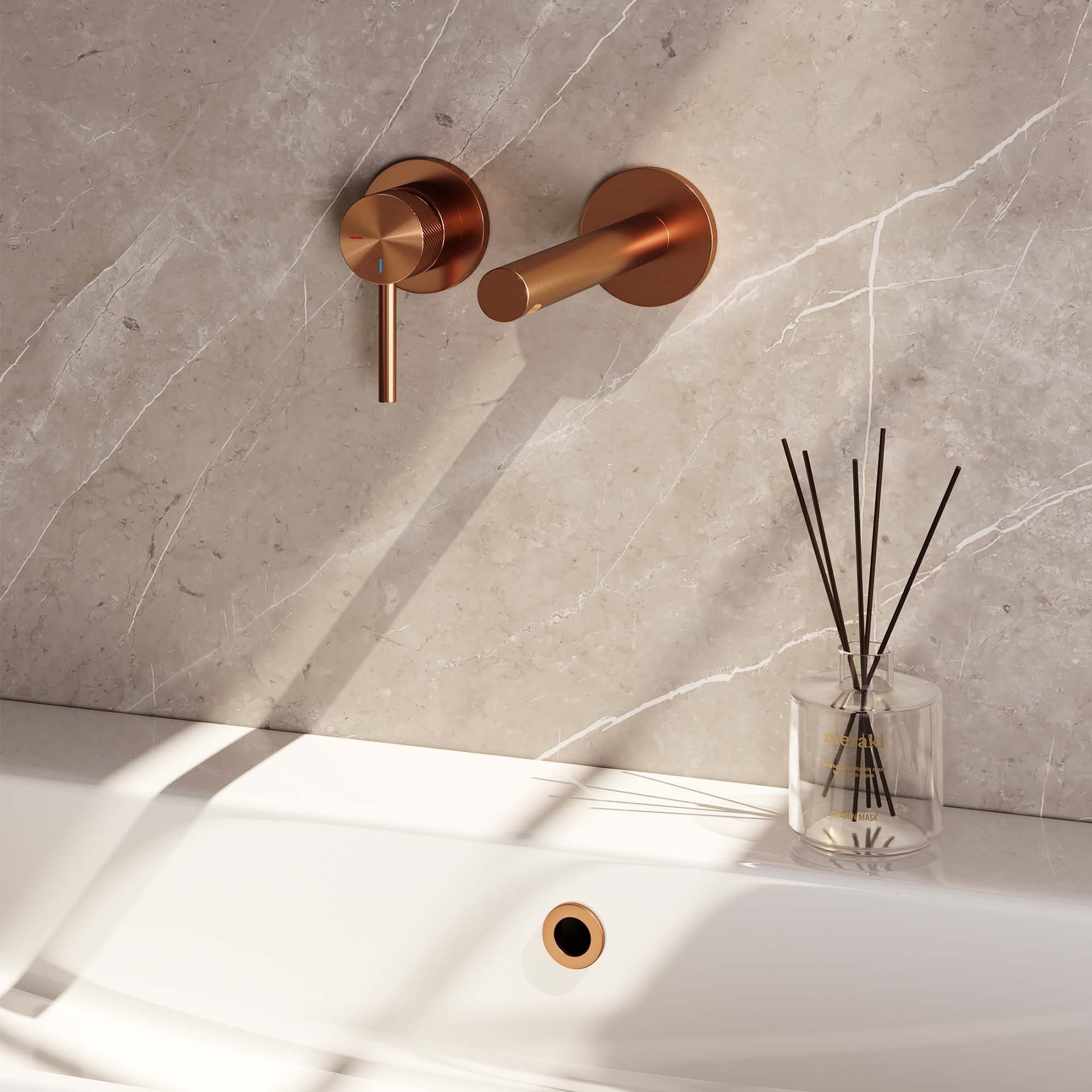 BRAUER Copper Carving inbouw wastafelmengkraan met rechte uitloop en rozetten model A2 koper geborsteld PVD
