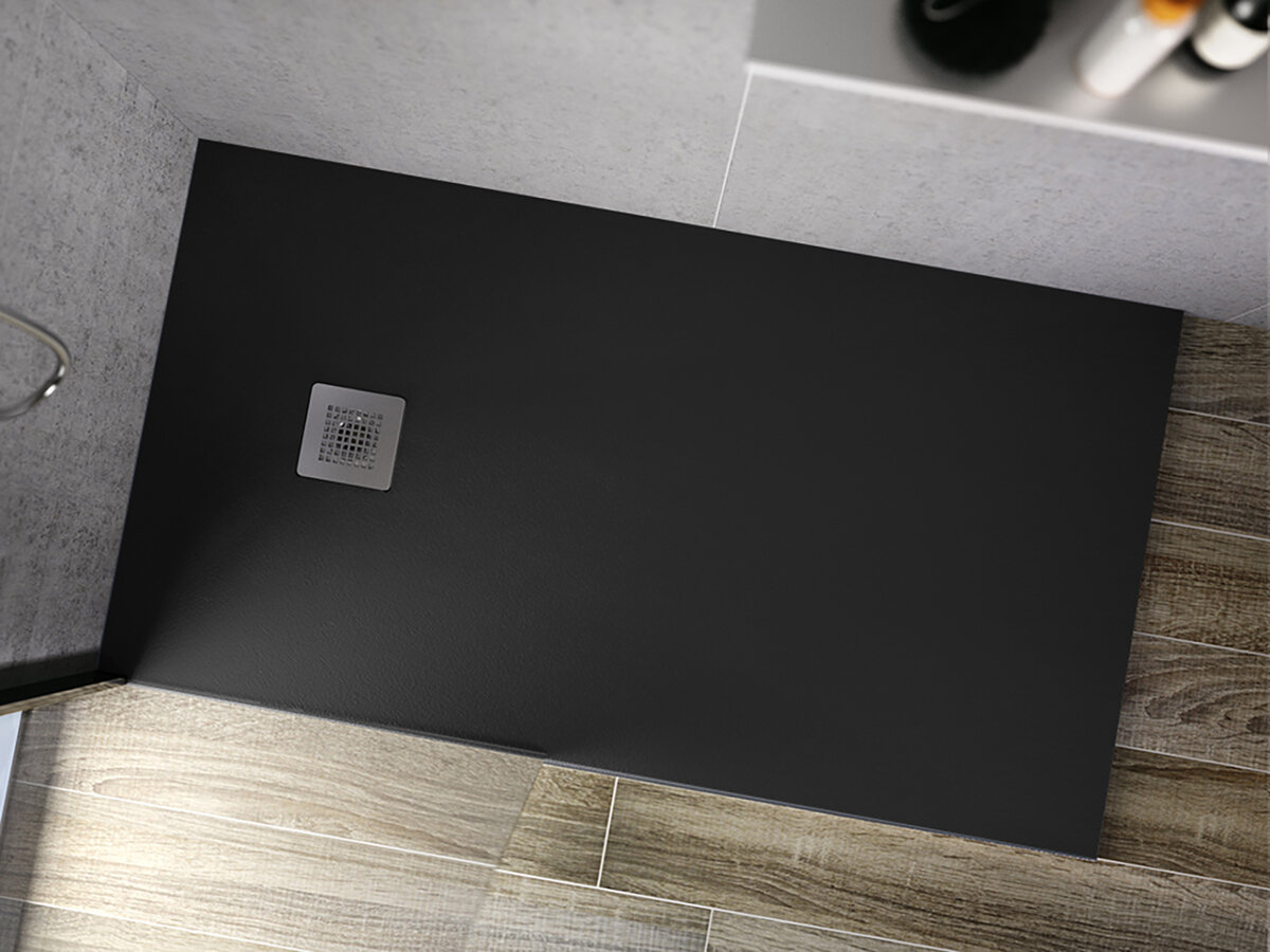 Creavit Aloni Madison Flat Composietsteen Douchebak Zwart 120x80x3cm Antislip Inkortbaar