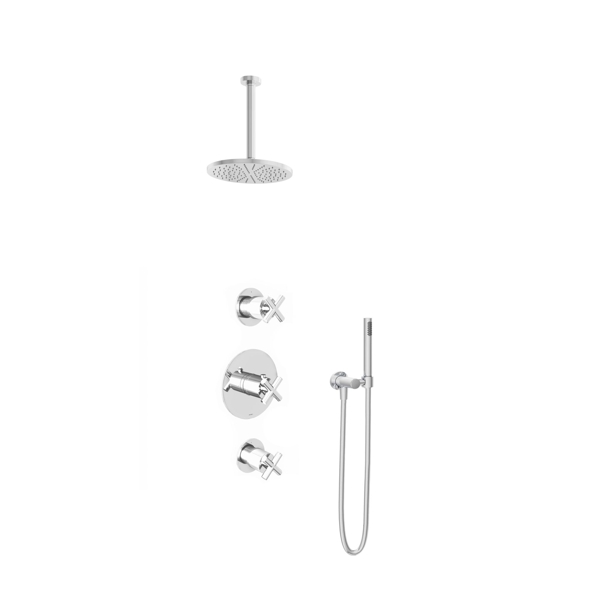 Hotbath Chap Inbouw Regendoucheset Rond Met 2 Stopkranen, Plafondbuis 30cm, Hoofddouche 20cm En Staafhanddouche Chroom