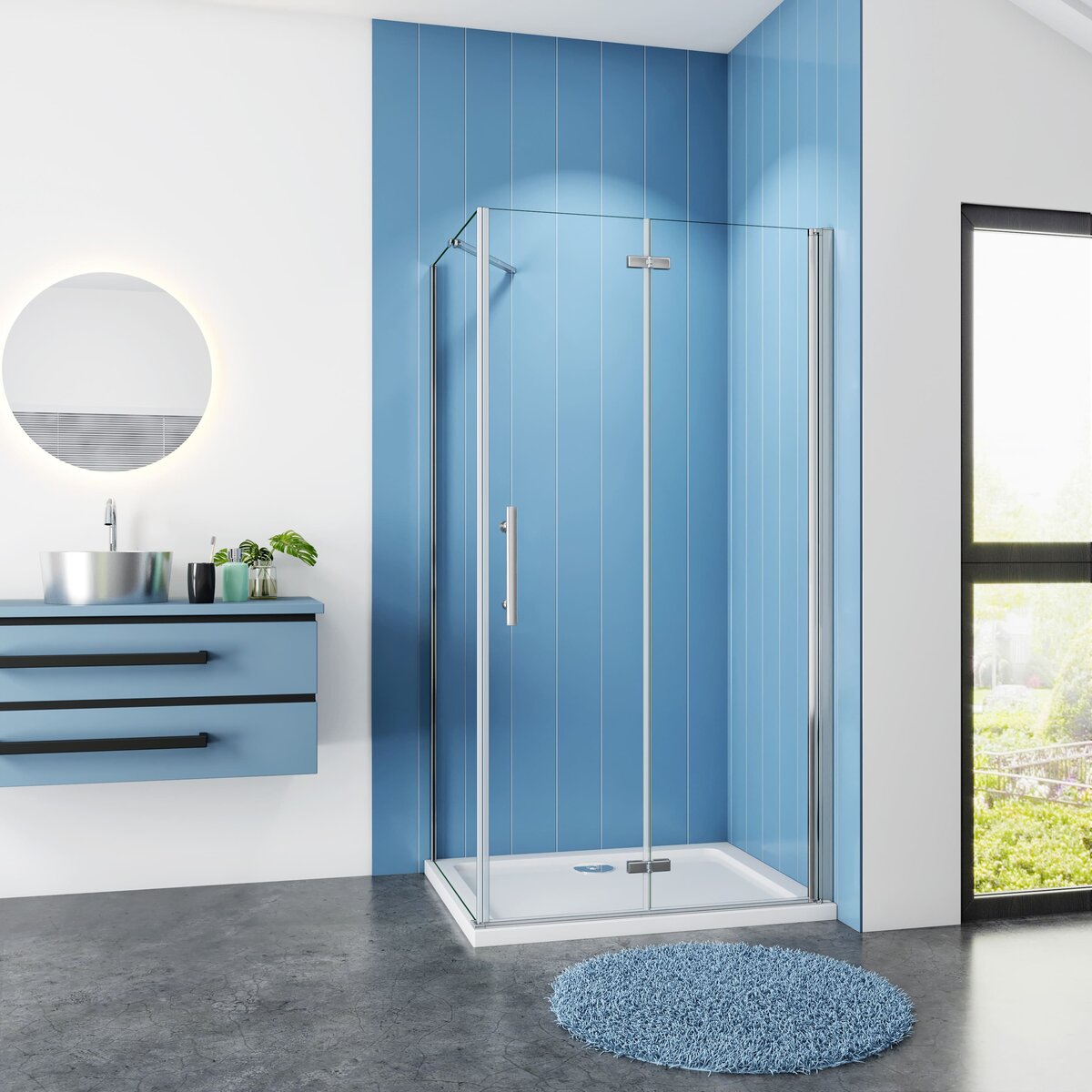 Douchecabine Rechthoek Poppy 80 Vouwdeur X 90 Vaste Wand 6Mm Helder Glas Antikalk Chroom