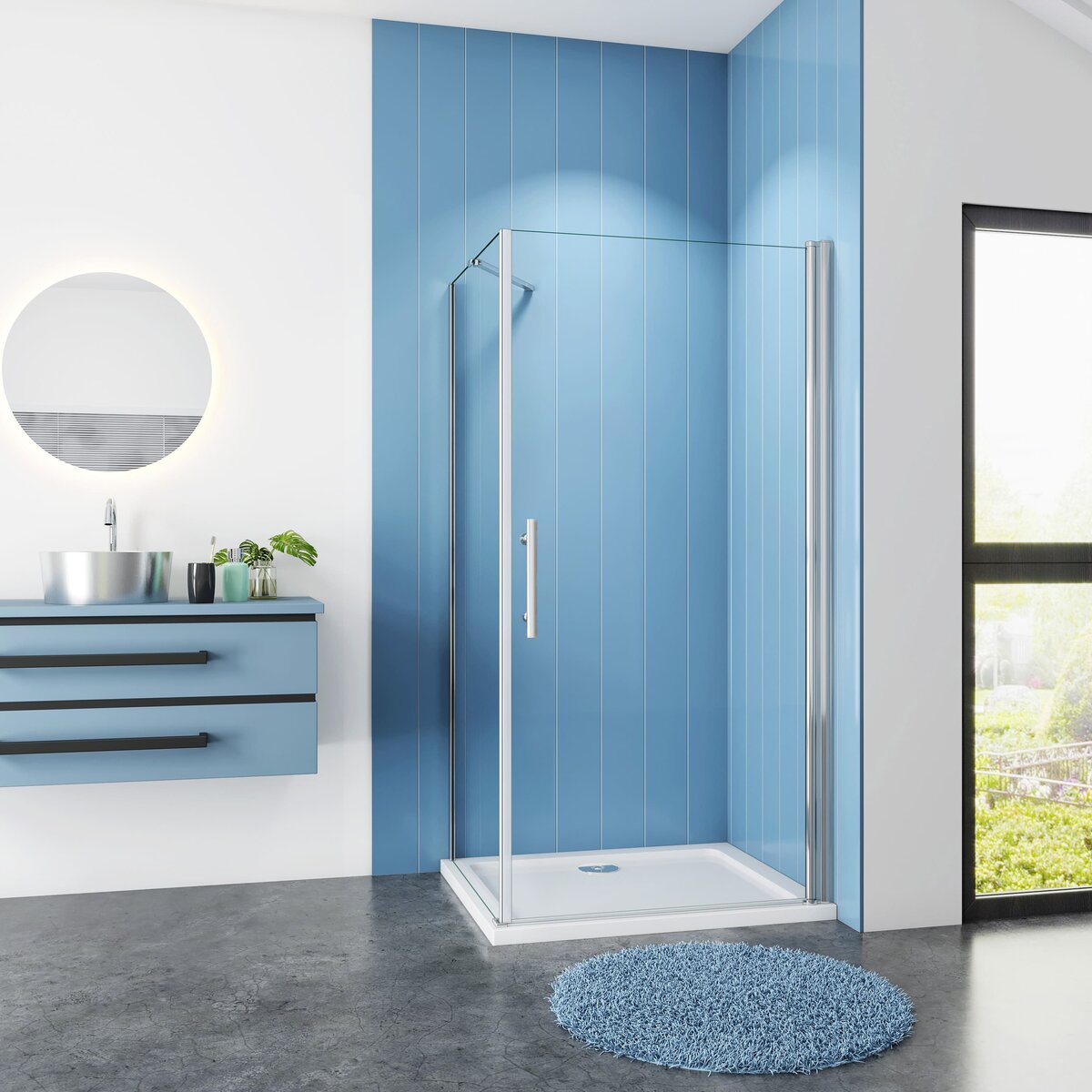 Douchecabine Vierkant Holly 90 Draaideur x 90 Vaste Wand 6mm Helder glas Antikalk Chroom