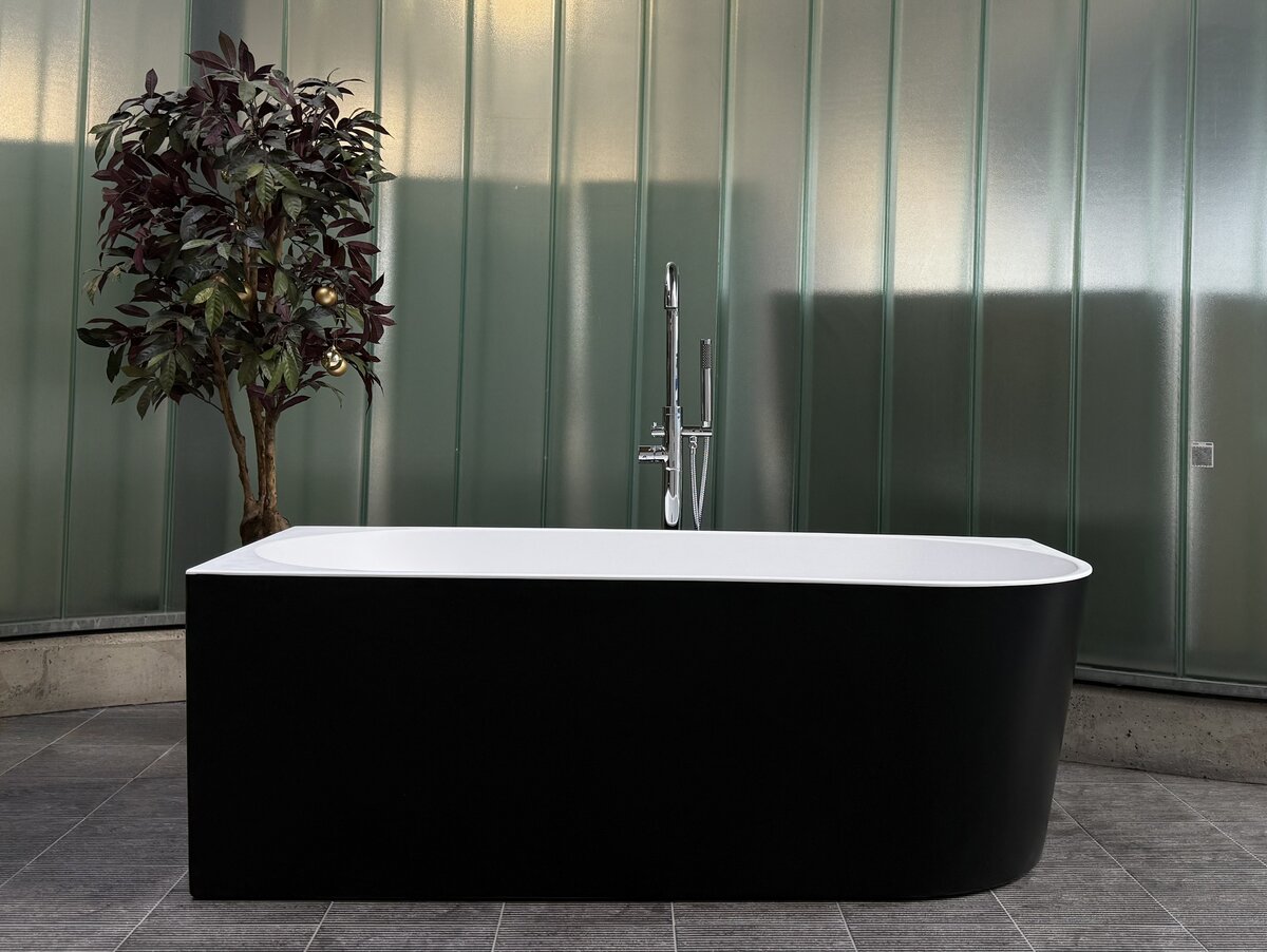 Ligbad / Hoekbad Jade - Half Vrijstaand Links - 170x80x58 cm - Glasvezelversterkt Acryl - Mat Zwart - Inclusief Waste en Overloop