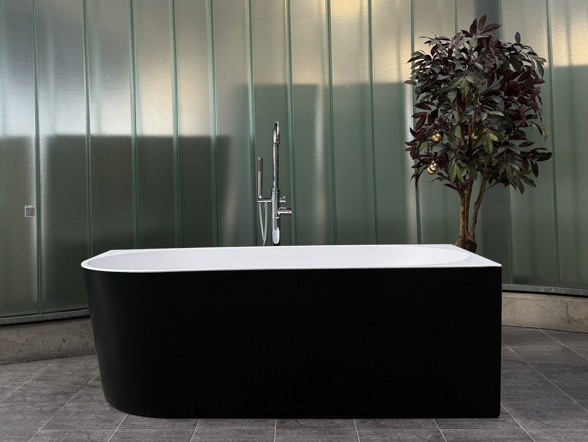 Ligbad / Hoekbad Jade - Half Vrijstaand Rechts - 170x80x58 cm - Glasvezelversterkt Acryl - Mat Zwart - Inclusief Waste en Overloop