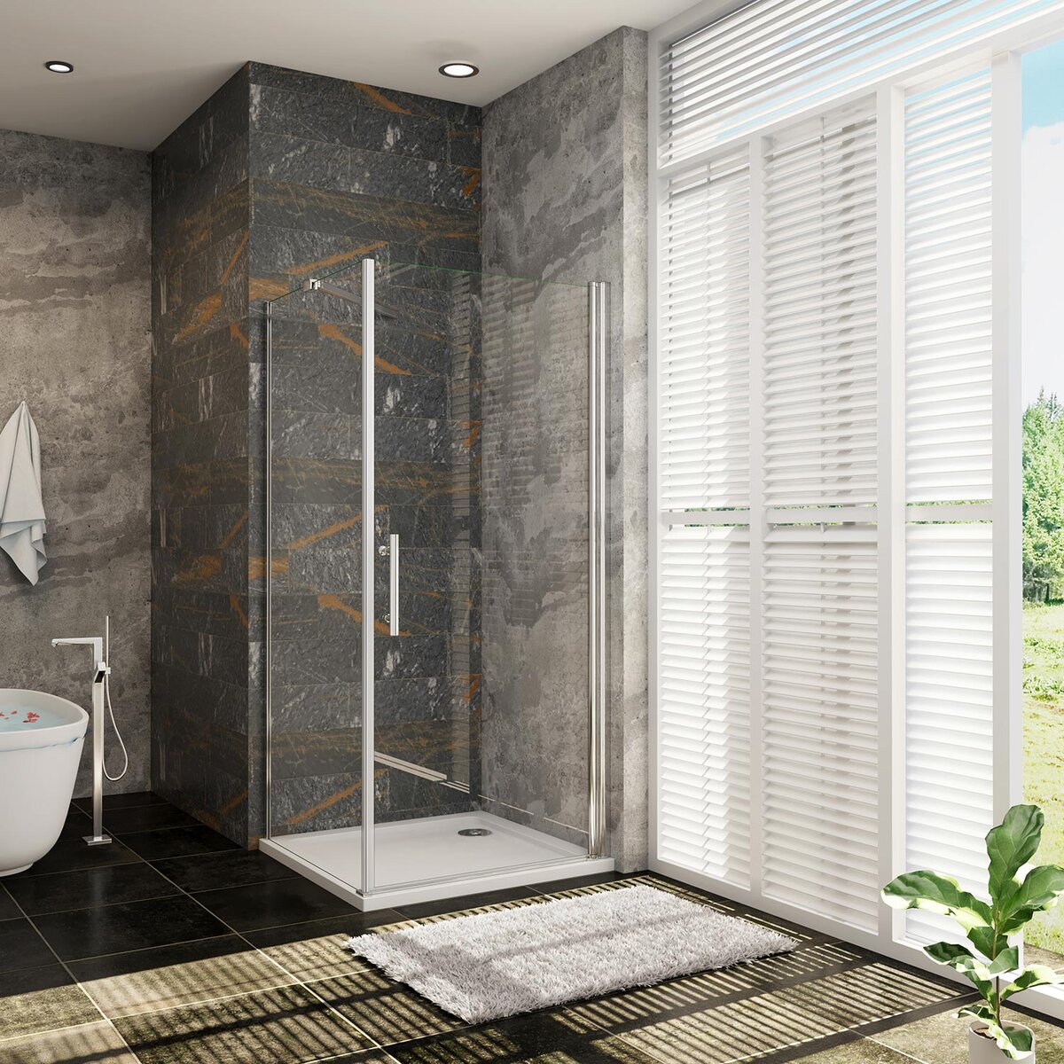 Douchecabine Rechthoek Holly 100 Draaideur x 90 Vaste Wand 6mm Helder glas Antikalk Chroom