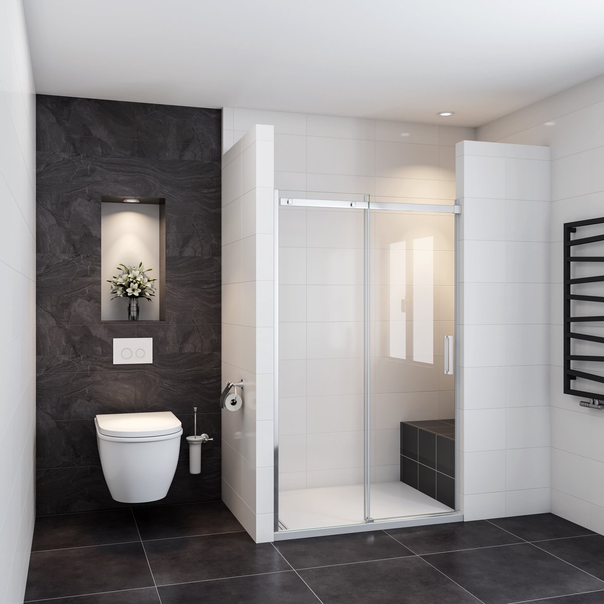 Douchedeur Veronica Nisdeur 140x195 Schuifdeur 8mm Helder Glas Antikalk Chroom