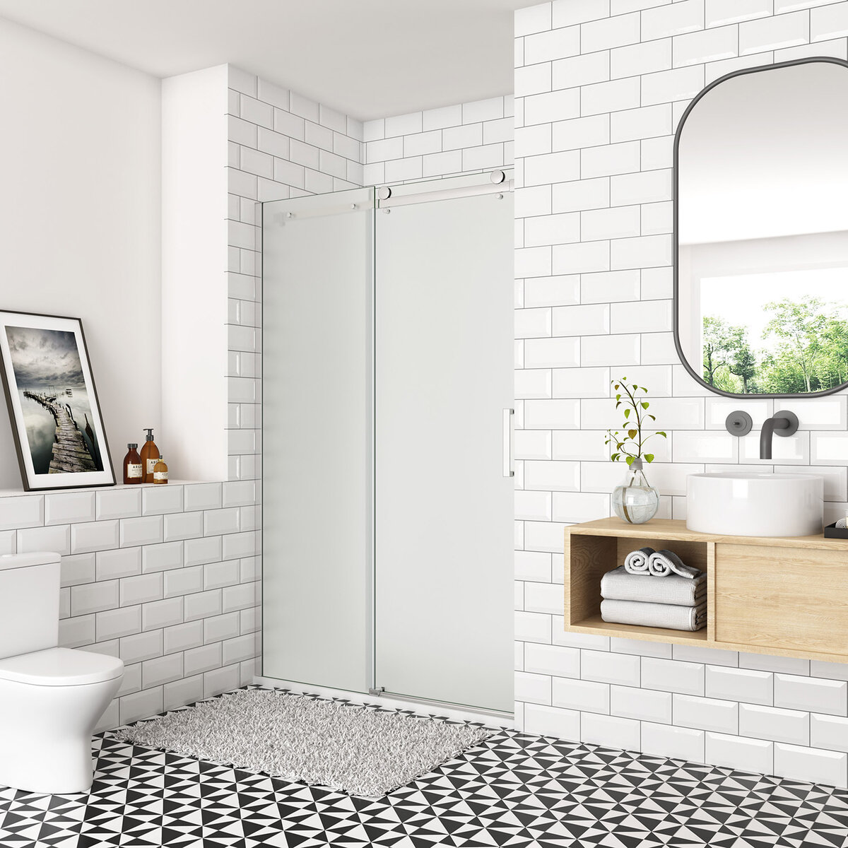 Douchedeur Indigo Nisdeur 140x195 Schuifdeur 8mm Gesatineerd Glas Antikalk Chroom Links
