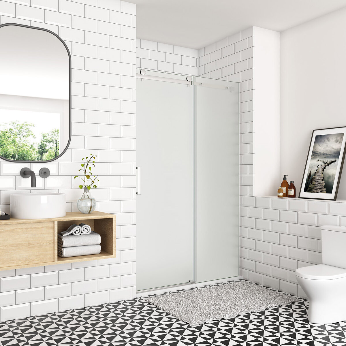 Douchedeur Indigo Nisdeur 140x195 Schuifdeur 8mm Gesatineerd Glas Antikalk Chroom Rechts