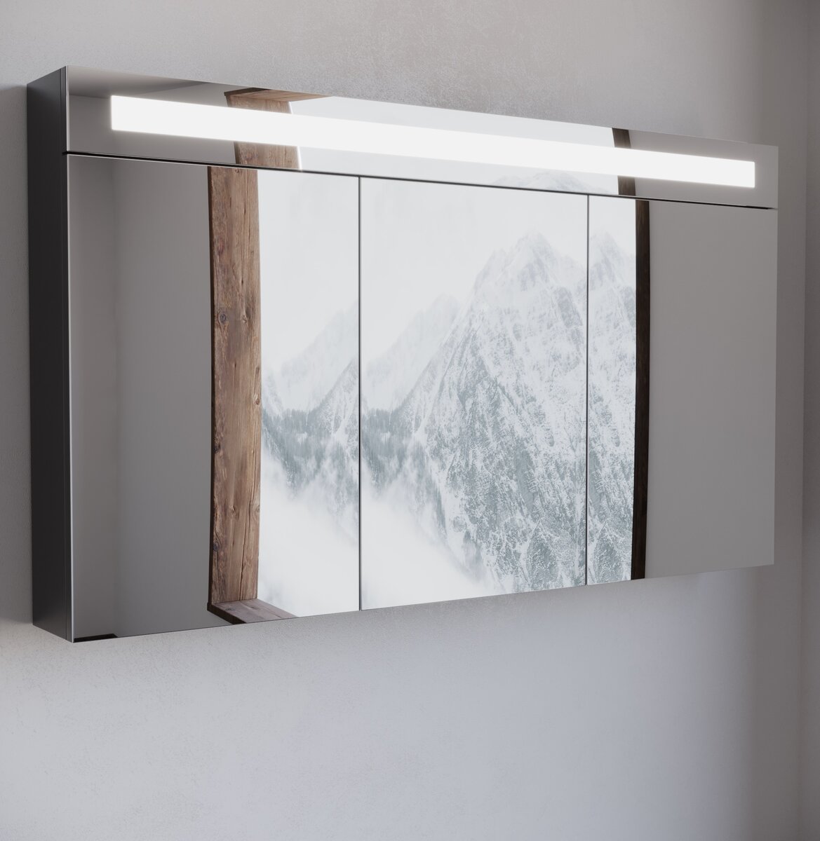 Spiegelkast 120 cm breed 3 deuren LED Verlichting Mat Zwart zijkant