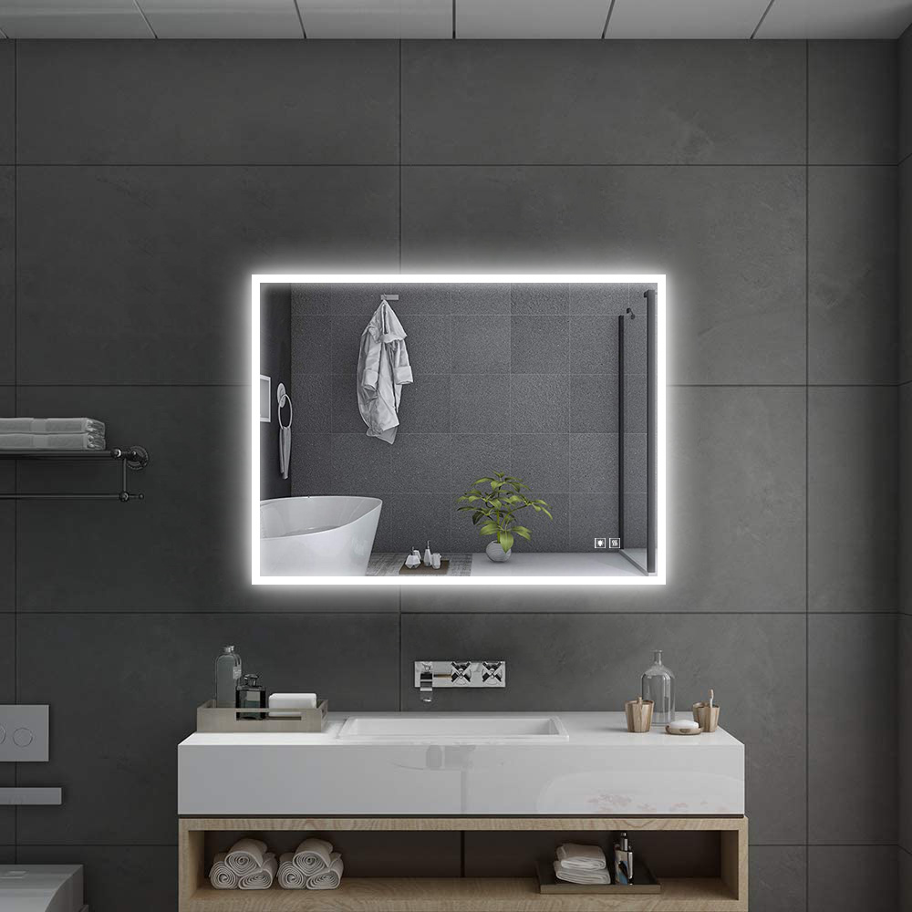Badkamerspiegel - Starlight - Rechthoek - 80x60cm - Spiegelverwarming - 3-standen Dimbare LED Verlichting - Touch Sensor