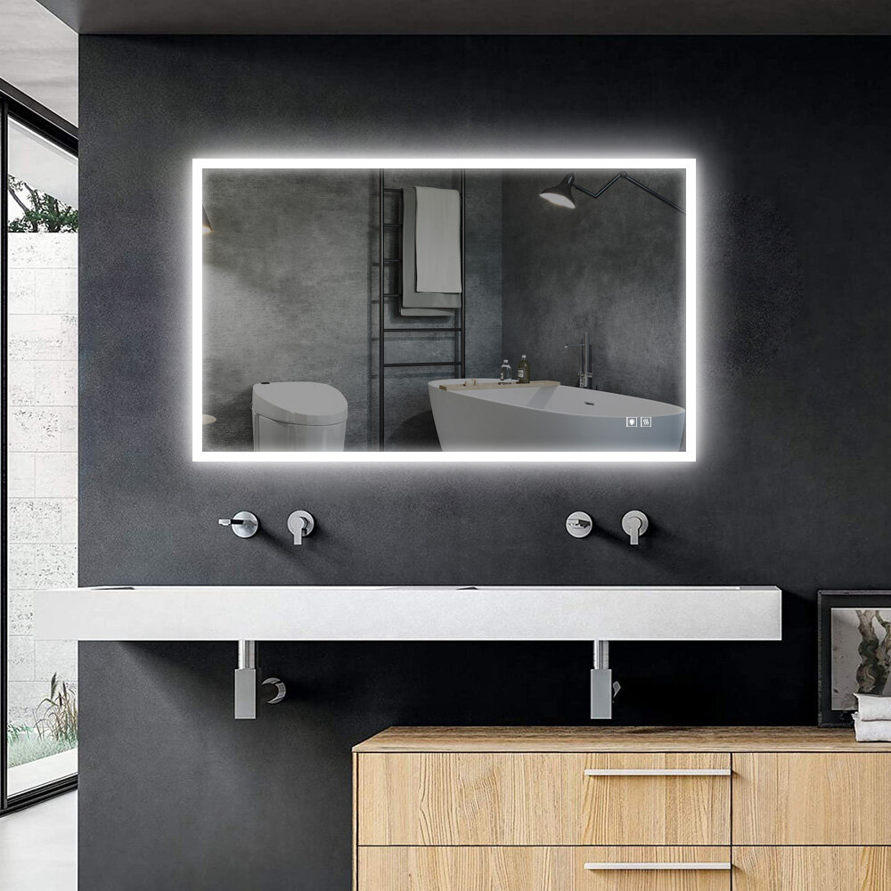 Badkamerspiegel - Starlight - Rechthoek - 100x60cm - Spiegelverwarming - 3-standen Dimbare LED Verlichting - Touch Sensor