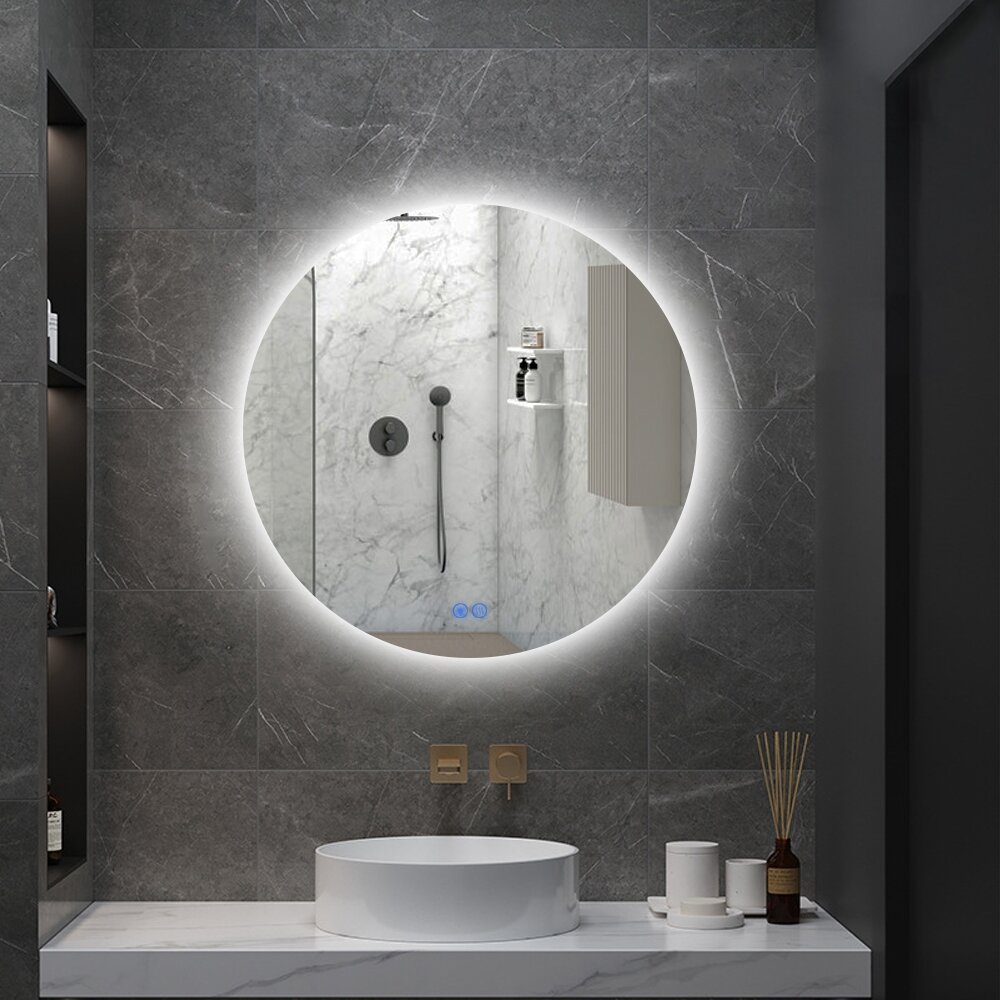 Badkamerspiegel - Sunlight - Rond - 80cm - Spiegelverwarming - 3-standen Dimbare LED Verlichting - Touch Sensor