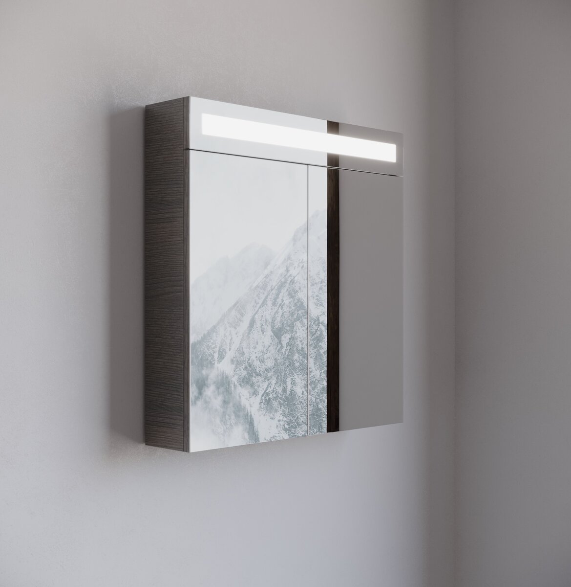 Spiegelkast / Badkamerkast Bellino - Houtnerf Grijs - 65x68cm - LED Verlichting - Voorgemonteerd - 2 Deurs - Tuimelschakelaar