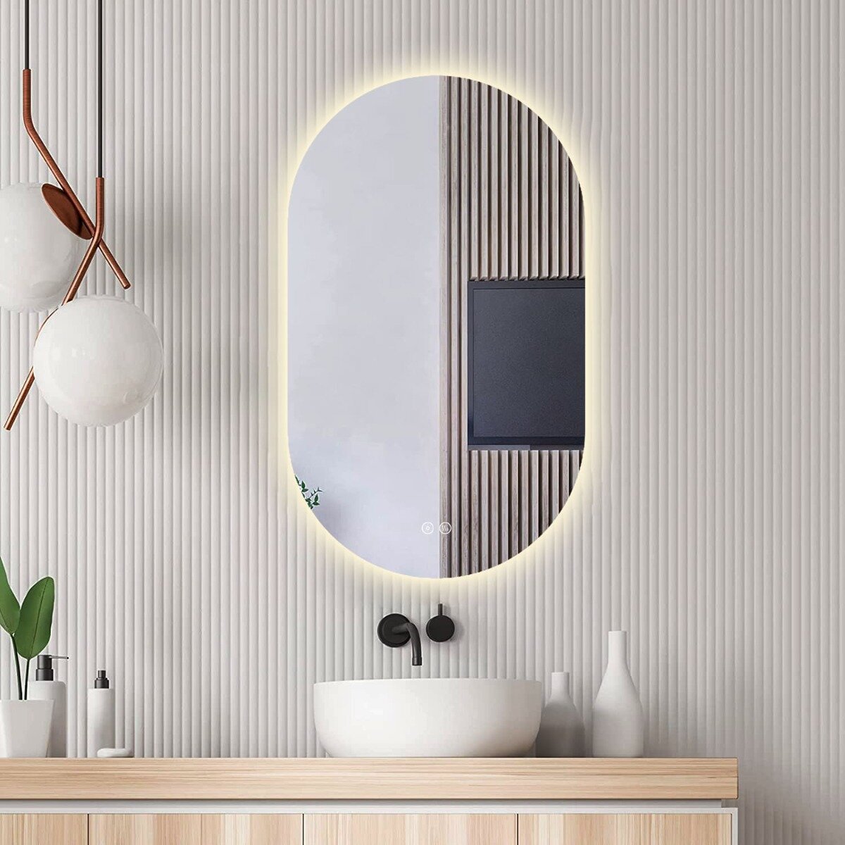 Badkamerspiegel - Sunlight - Ovaal - 60x100cm - Spiegelverwarming - 3-standen Dimbare LED Verlichting - Touch Sensor