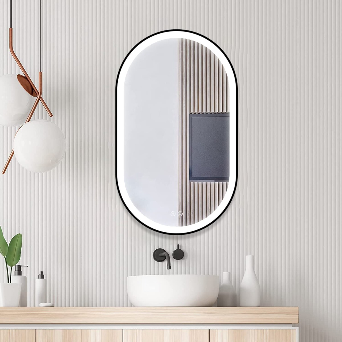 Badkamerspiegel - Starlight - Ovaal - Zwarte Rand - 60x100cm - Spiegelverwarming - 3-standen Dimbare LED Verlichting - Touch Sensor