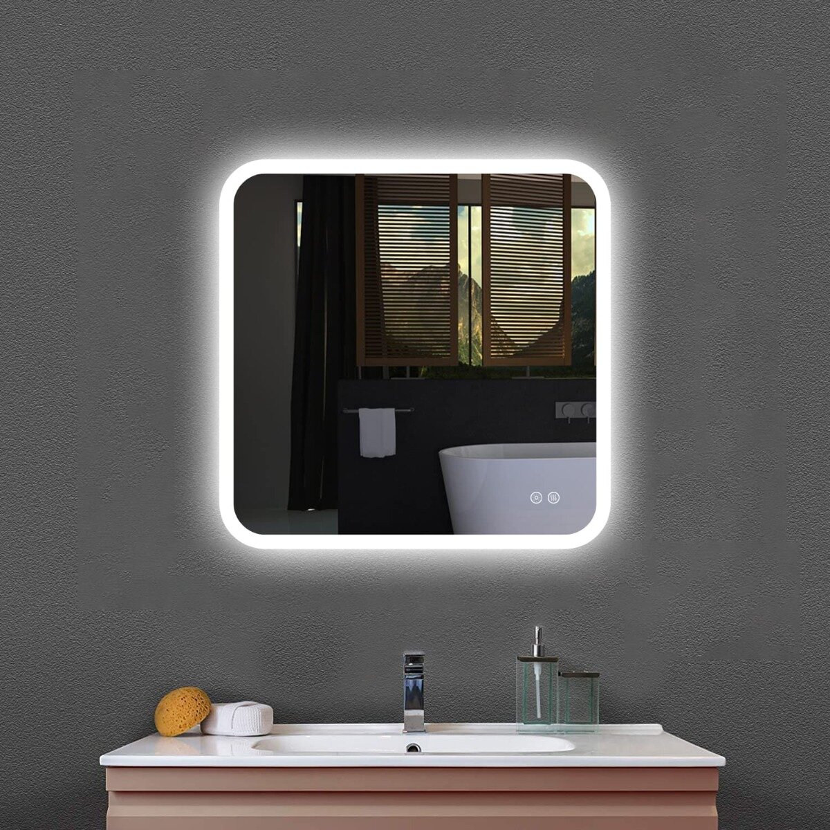 Badkamerspiegel - Summerlight - Vierkant - 60x60cm - Spiegelverwarming - 3-standen Dimbare LED Verlichting - Touch Sensor