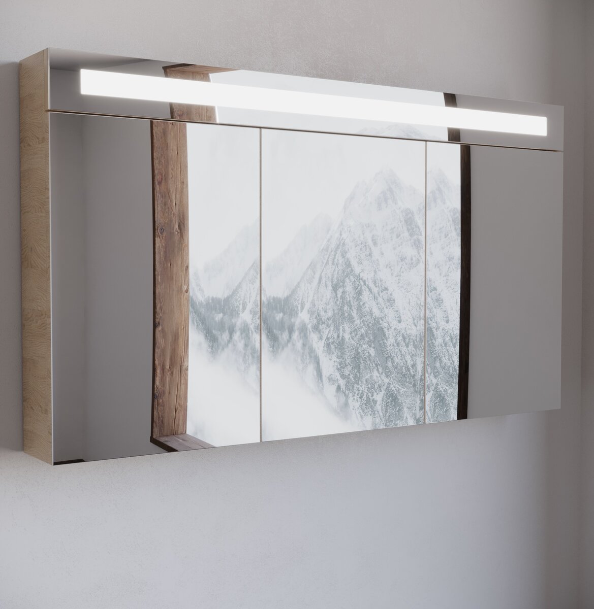Spiegelkast / Badkamerkast Emilia - Licht Eiken - 120x68x14,5cm - LED Verlichting - Voorgemonteerd - 3 Deurs - Tuimelschakelaar