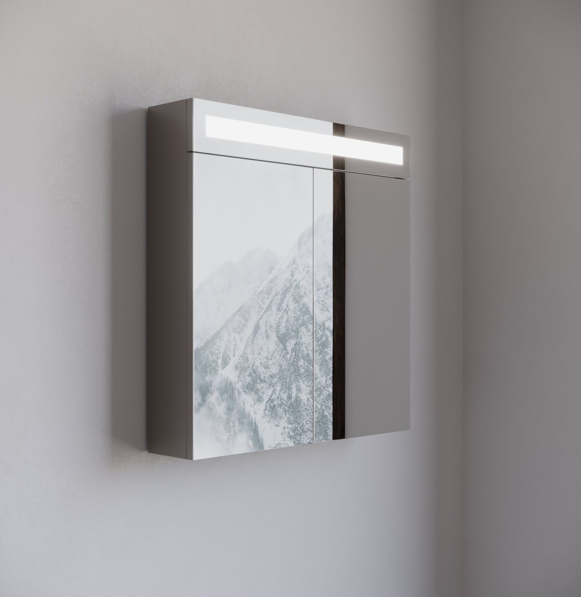 Spiegelkast / Badkamerkast Luciano - Taupe RAL 8014 - 65x68x14,5cm - LED Verlichting - Voorgemonteerd - 2 Deurs - Tuimelschakelaar