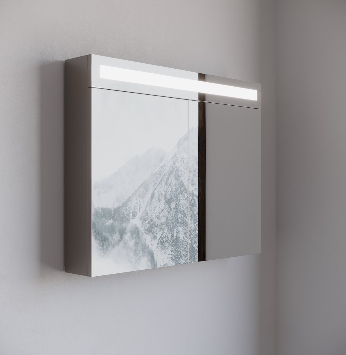 Spiegelkast / Badkamerkast Luciano - Taupe RAL 8014 - 85x68x14,5cm - LED Verlichting - Voorgemonteerd - 2 Deurs - Tuimelschakelaar