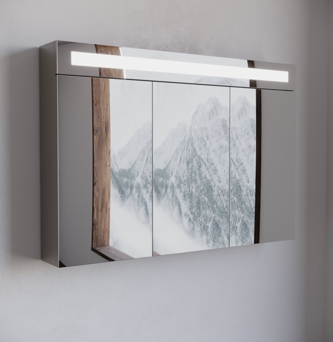 Spiegelkast / Badkamerkast Luciano - Taupe RAL 8014 - 100x68x14,5cm - LED Verlichting - Voorgemonteerd - 3 Deurs - Tuimelschakelaar