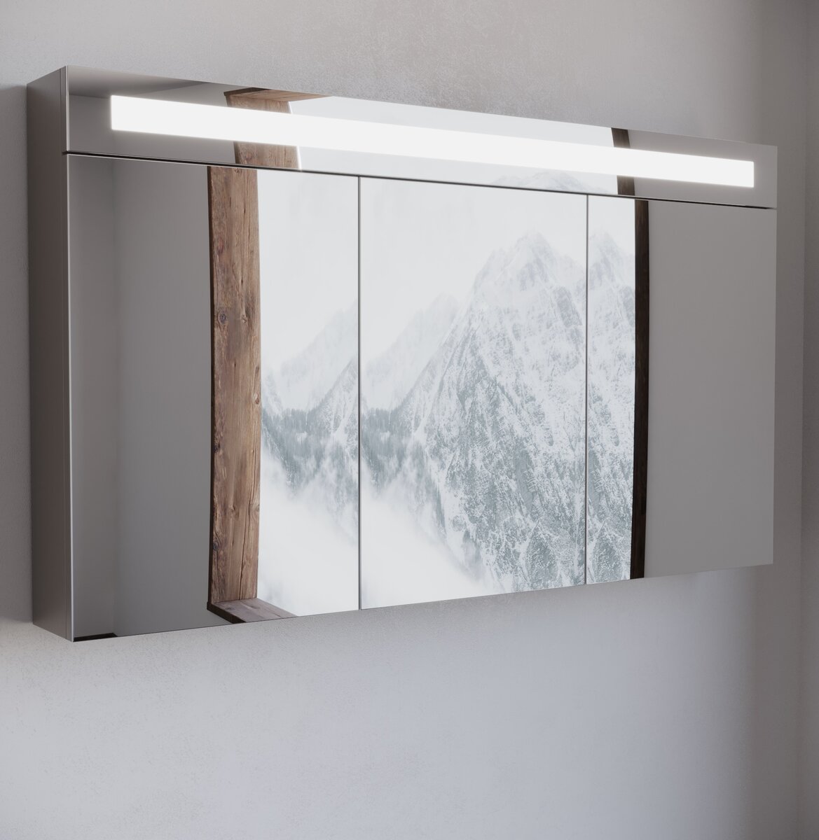 Spiegelkast / Badkamerkast Luciano - Taupe RAL 8014 - 120x68x14,5cm - LED Verlichting - Voorgemonteerd - 3 Deurs - Tuimelschakelaar
