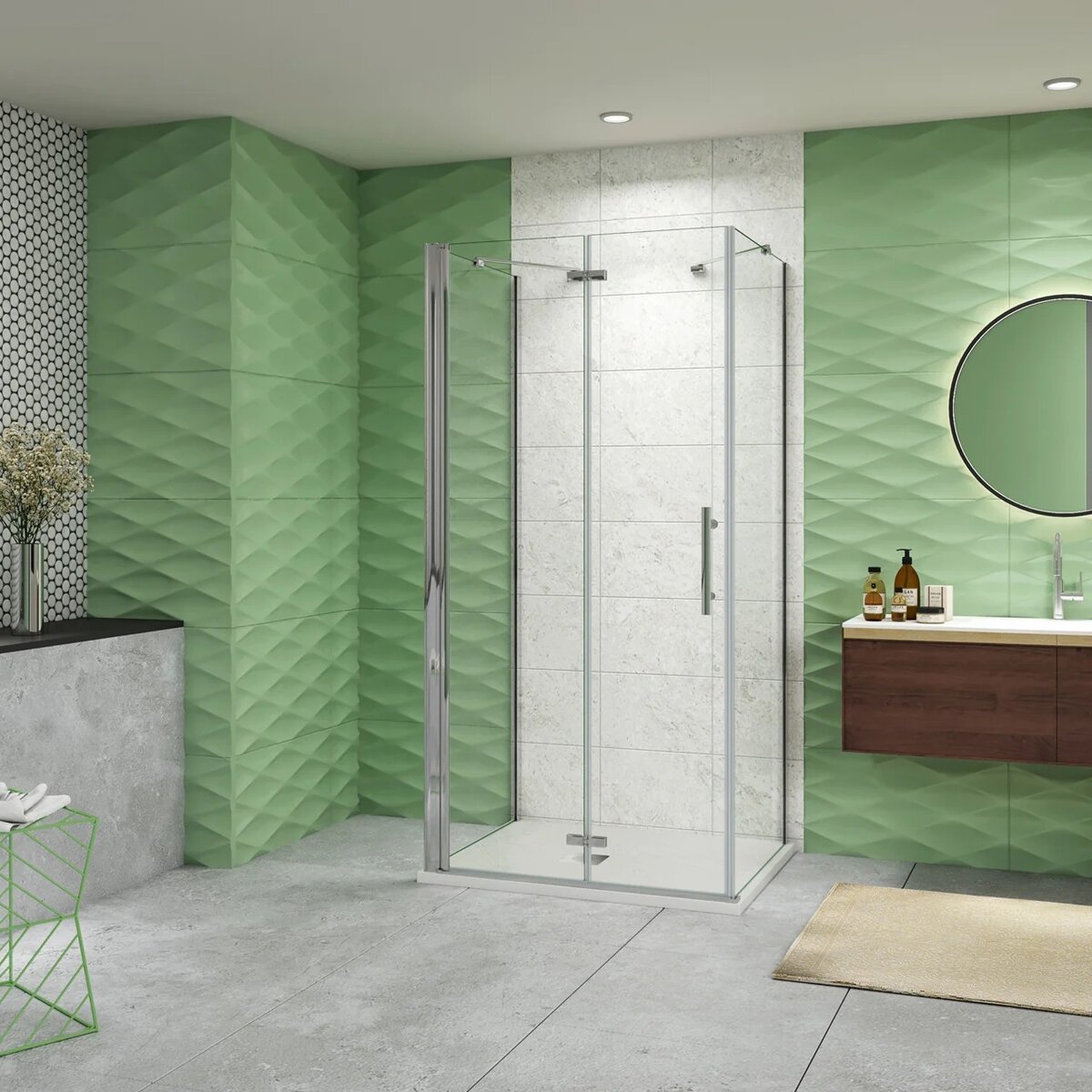 Douchecabine Vrijstaand Poppy 120x90 Vouwdeur met Twee Zijwanden 90cm Antikalk 6Mm Helder Glas Chroom
