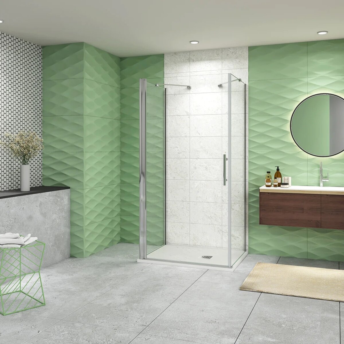 Douchecabine Vrijstaand Romy 76x90 Draaideur met Twee Zijwanden 90cm Helder Glas 6mm Antikalk Chroom