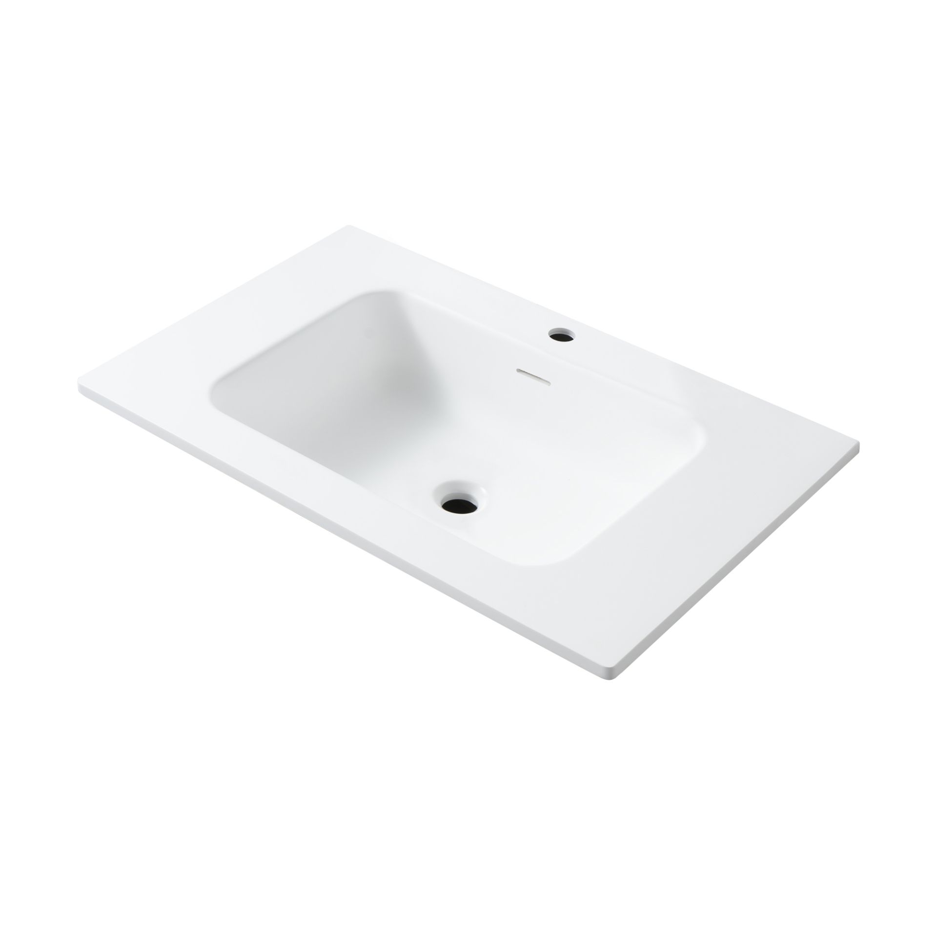 Wonda Square Slim Wastafel - 1 Wasbak - Met Overloop - 1 Kraangat - Kunstmarmer - 80x1,6x52,5 Cm - Mat Wit