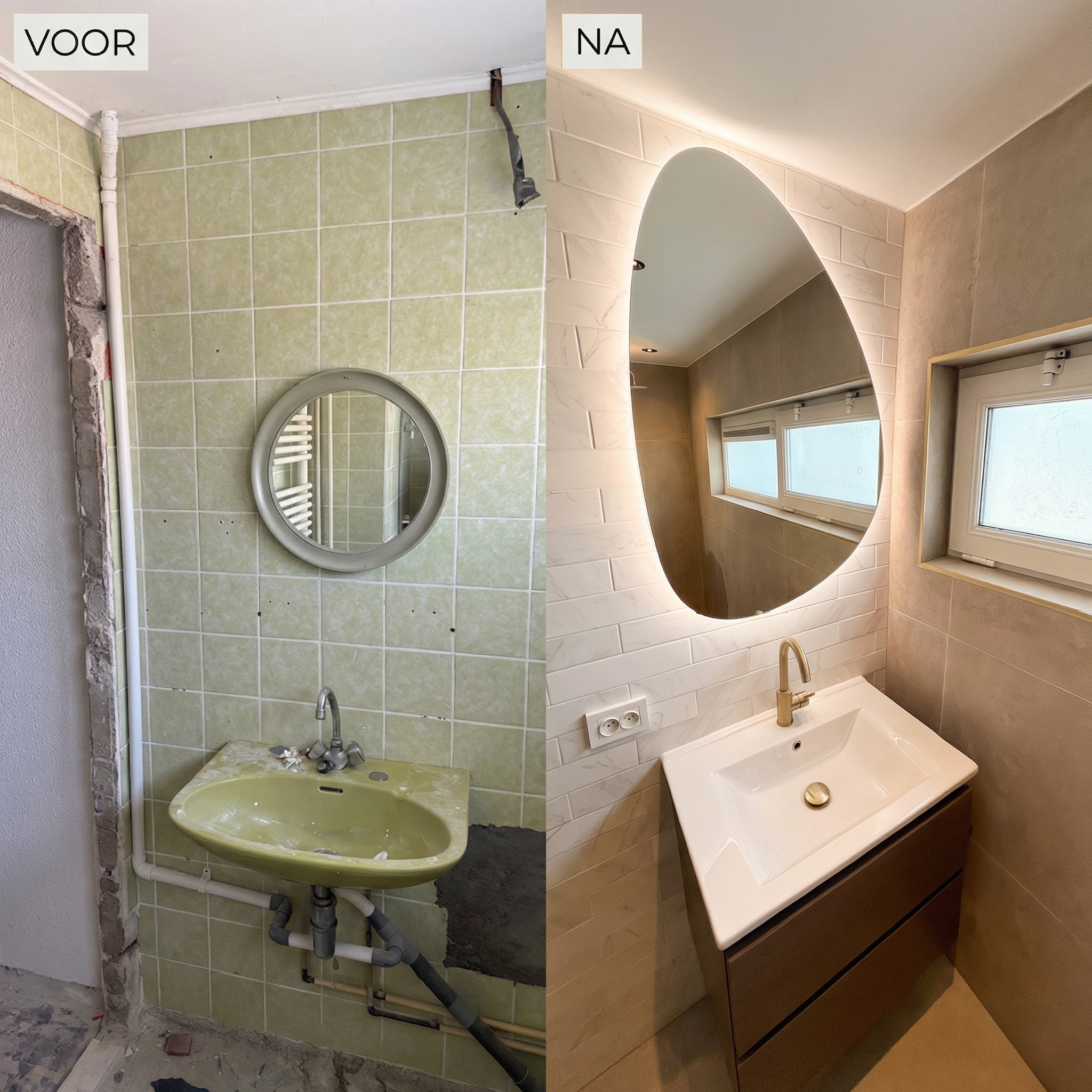 Voor en na resultaat badkamer